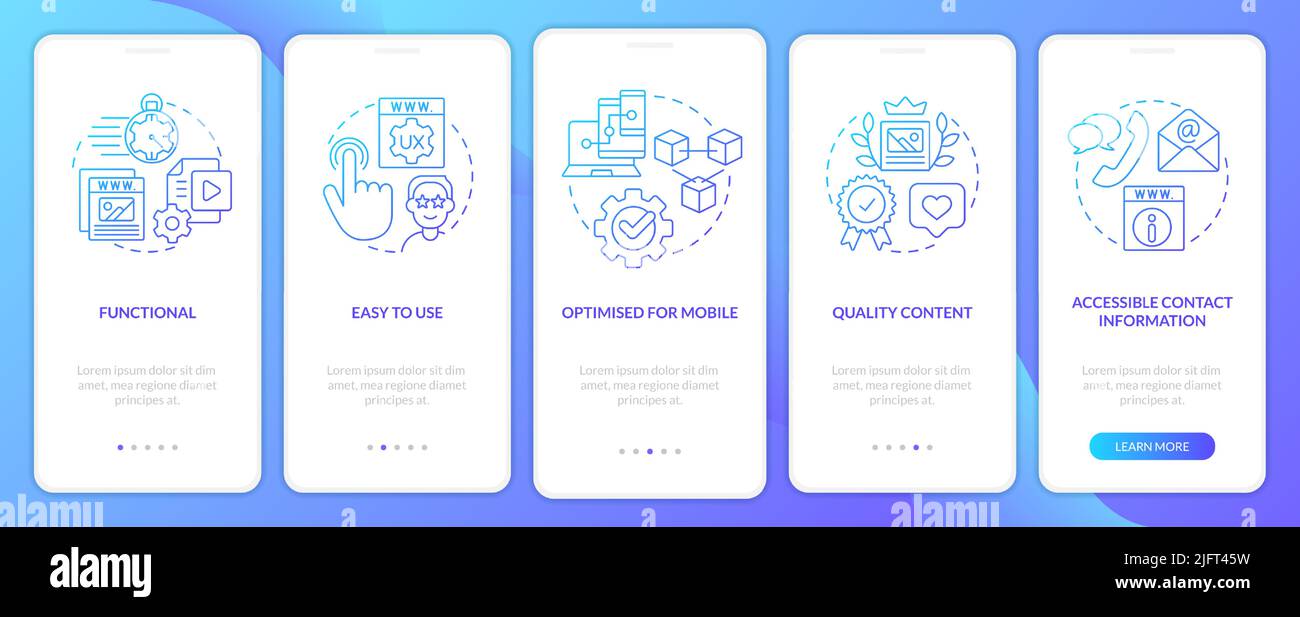 Great website features blue gradient onboarding mobile app screen Stock Vector