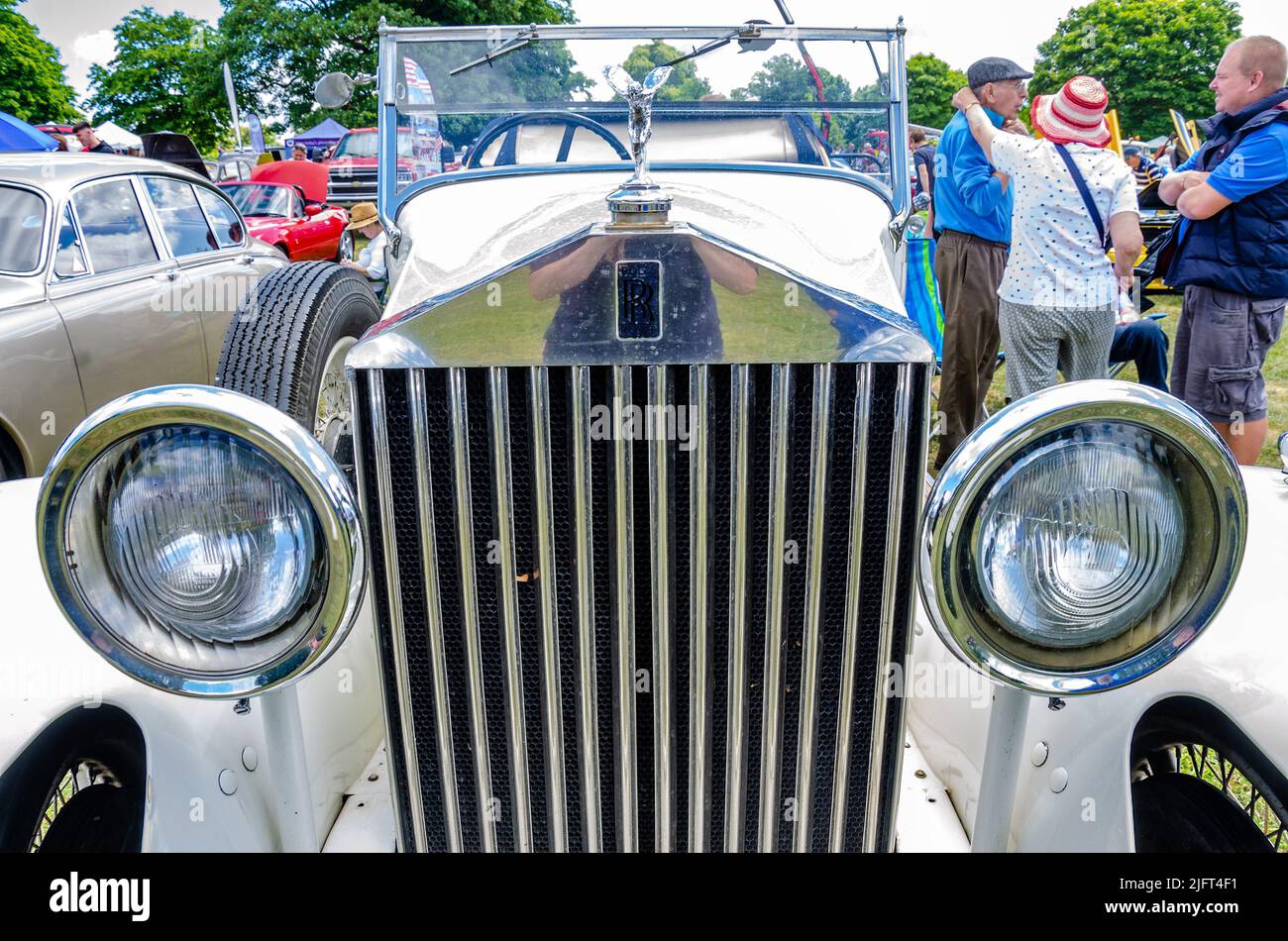 Front grill, headlights and figurehead of a 20/25 Rolls Royce classic car at The Berkshire Motor Show in Reading, UK Stock Photo