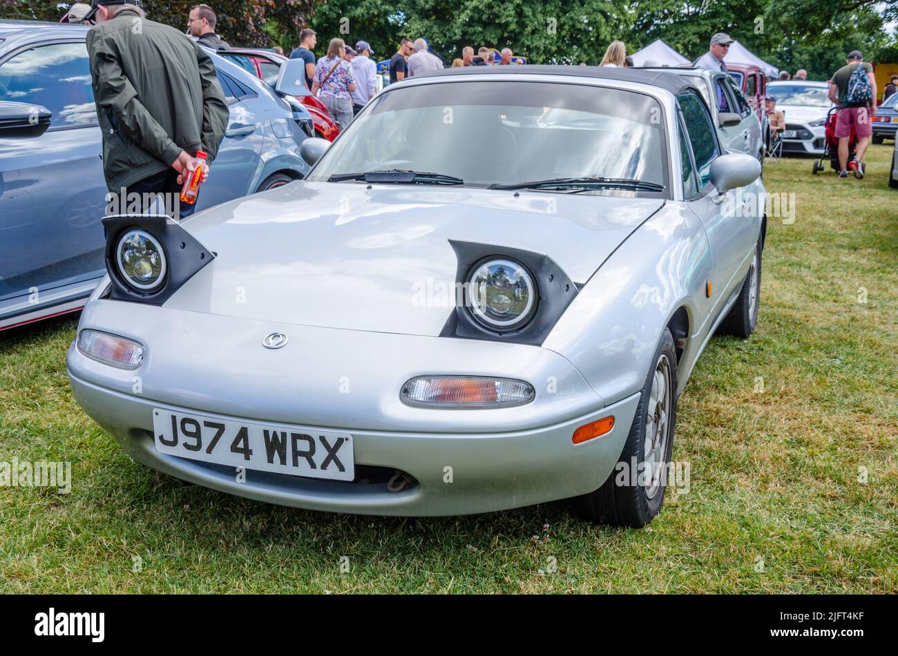 Front of a silver 1991 Mazda MX5 at the Berkshire Motor Show at Reading, UK Stock Photo