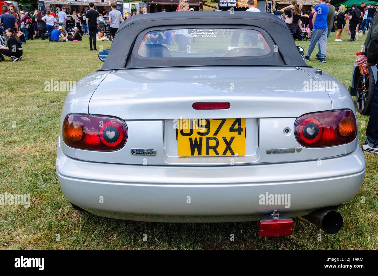 of a silver 1991 Mazda MX5 at the Berkshire Motor Show at Reading, UK Stock Photo