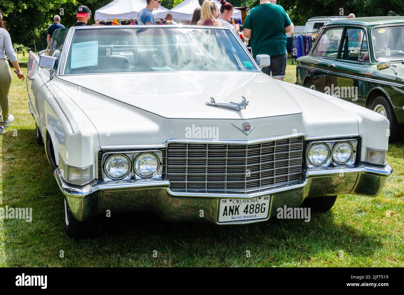 Front view of a 1969 Cadillac 420 VR Coupe de Ville convertible at The Berkshire Motor Show in Reading, UK Stock Photo