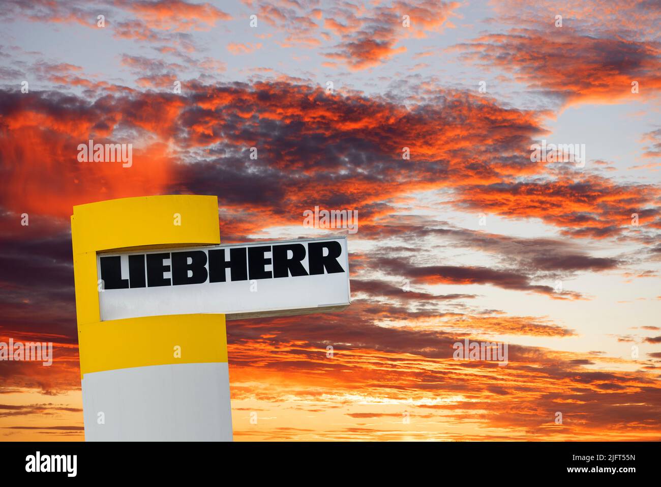 Werbeschild der Firma Liebherr Stock Photo