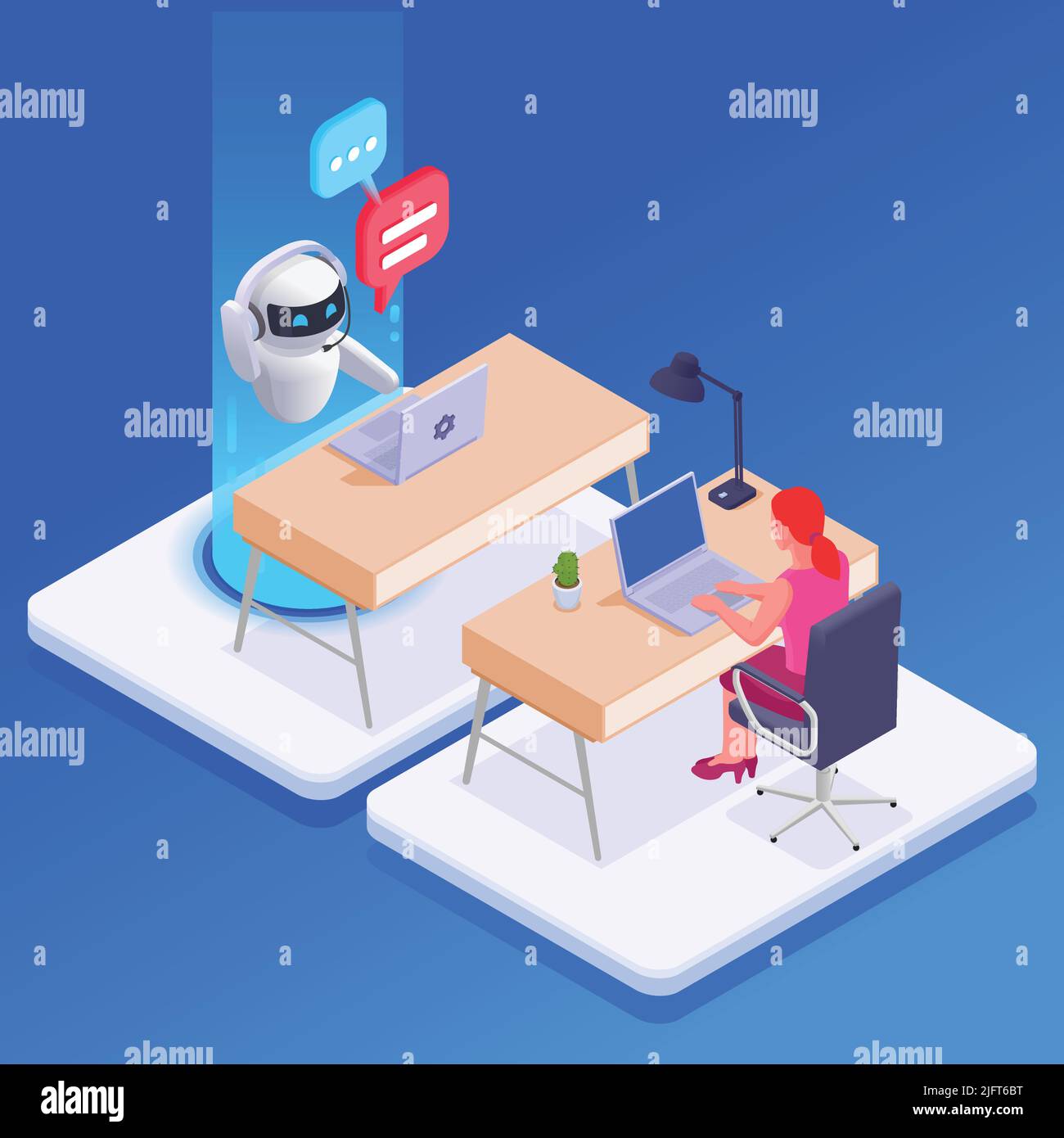 Chatbot messenger concept design with technical support options symbols isometric vector illustration Stock Vector