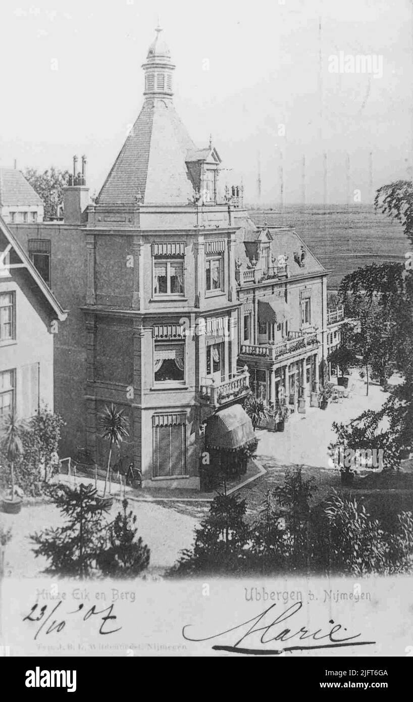Villa Eik and Berg (from 1850) (called Waalheuvel from 1916): owner from 1850 to September 1861 was Bernardus Noorduijn, who used it as a country house. His heir (his brother) Arend Noorduijn had the building as a country house until September 1896. His daughter Catharina van Roggen-Noorduijn inhabited the house until 1902. In 1902 it was sold to Margarine manufacturer E.H.H. Goossens, who inhabited it until 1908. From September 1911 to December 1914, Jonkheer J.C. van Holthe the owner of the estate. From the summer of 1916 until his bankruptcy in September 1918, banker Alfred Hethey was the o Stock Photo