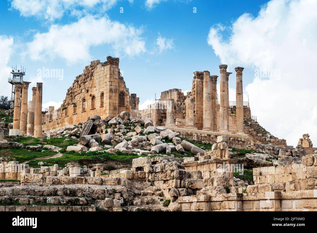 Zeus temple in the ancient roman city ruins of Jerash, Gerasa Governorate, Jordan Stock Photo
