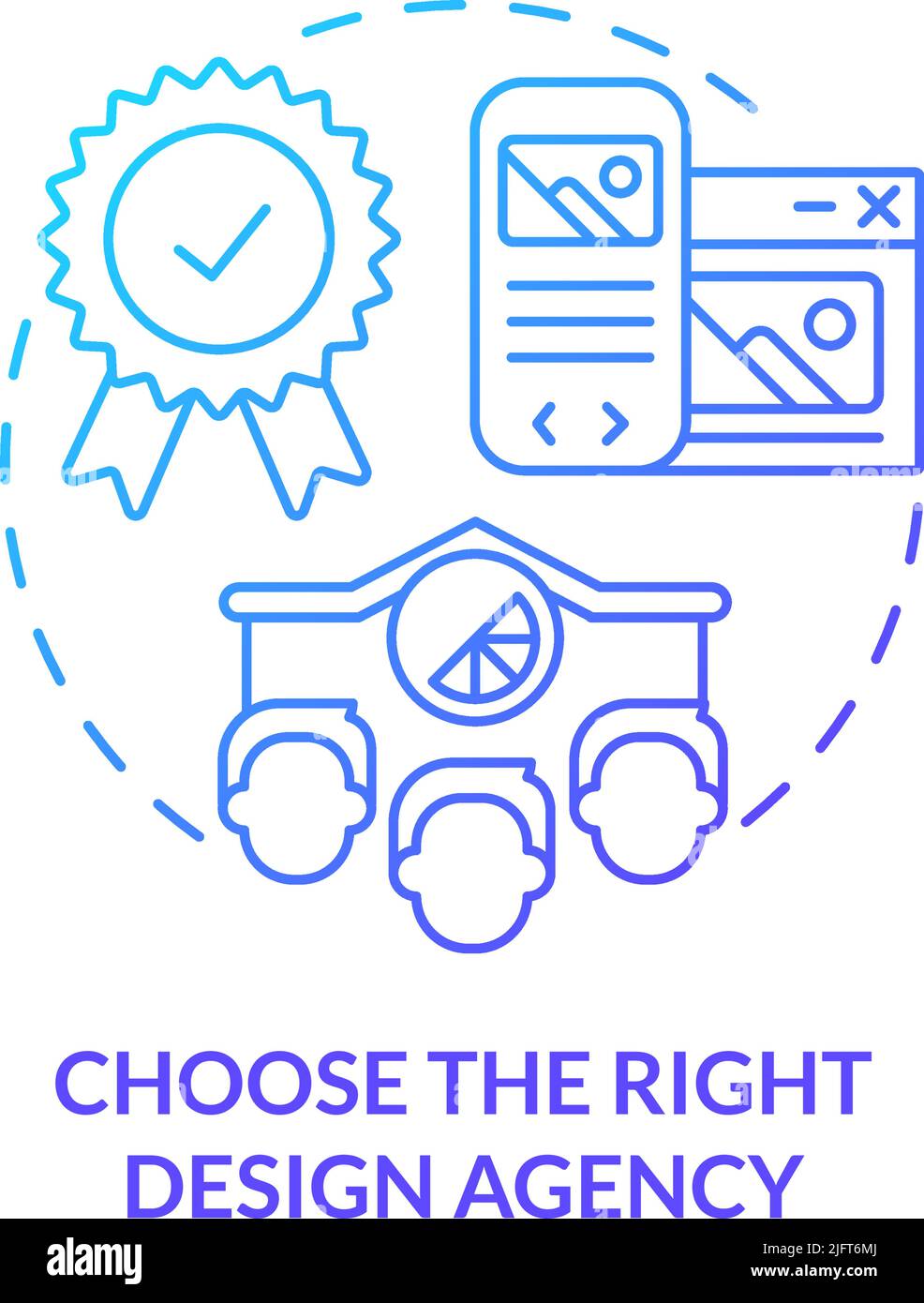 Choose right design agency blue gradient concept icon Stock Vector