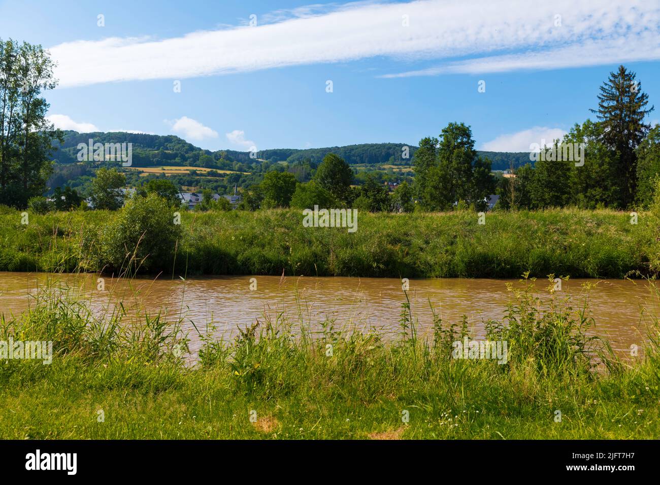 the river sure in luxembourg with landscape background Stock Photo