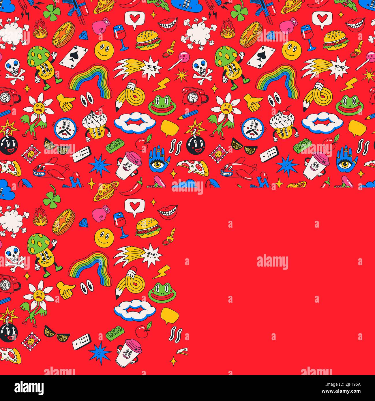 Cartoon vector funny cute Comic characters, seamless pattern Stock ...