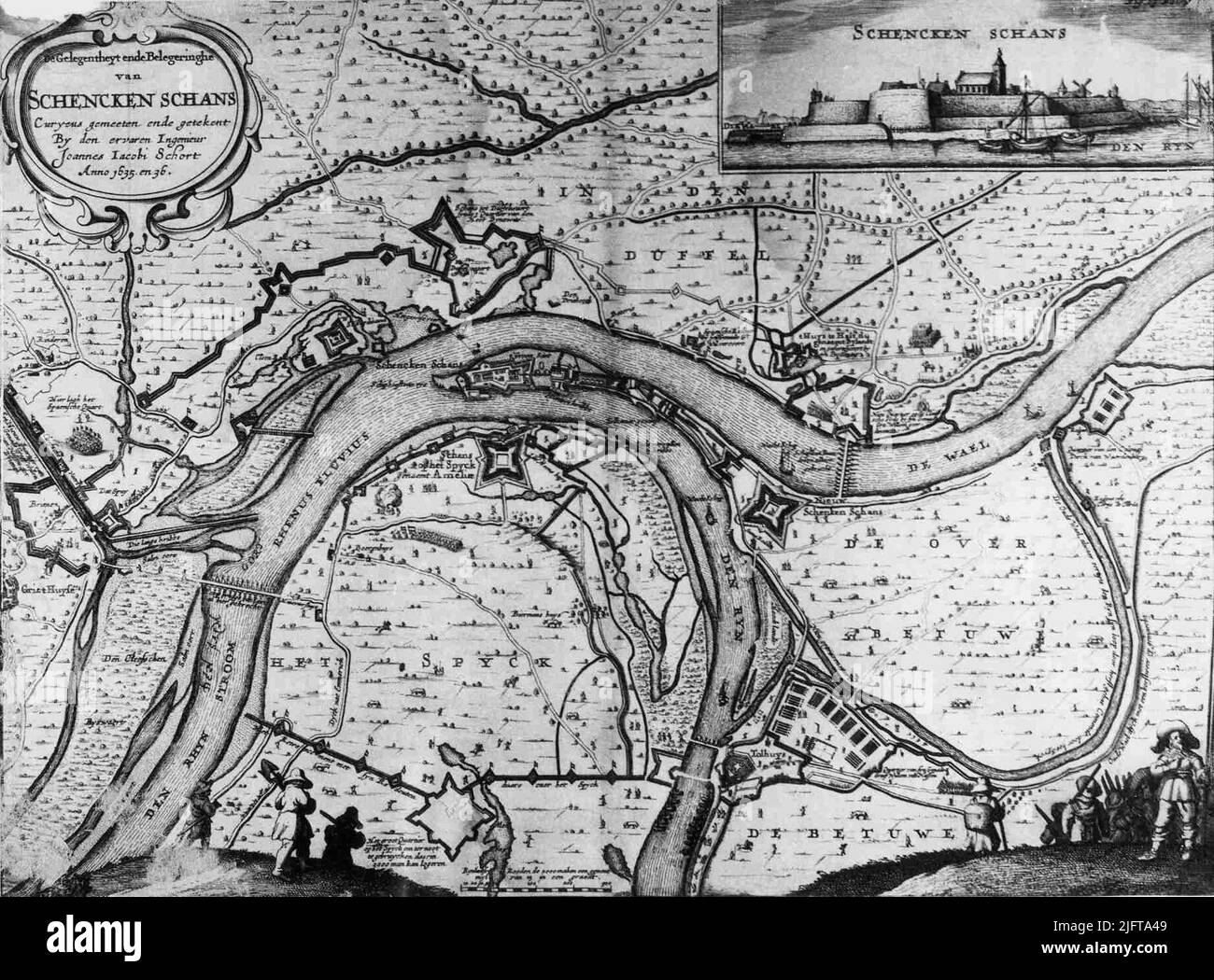 A map of the Fort schans with surroundings, the map is from J.J. Apron. Stock Photo