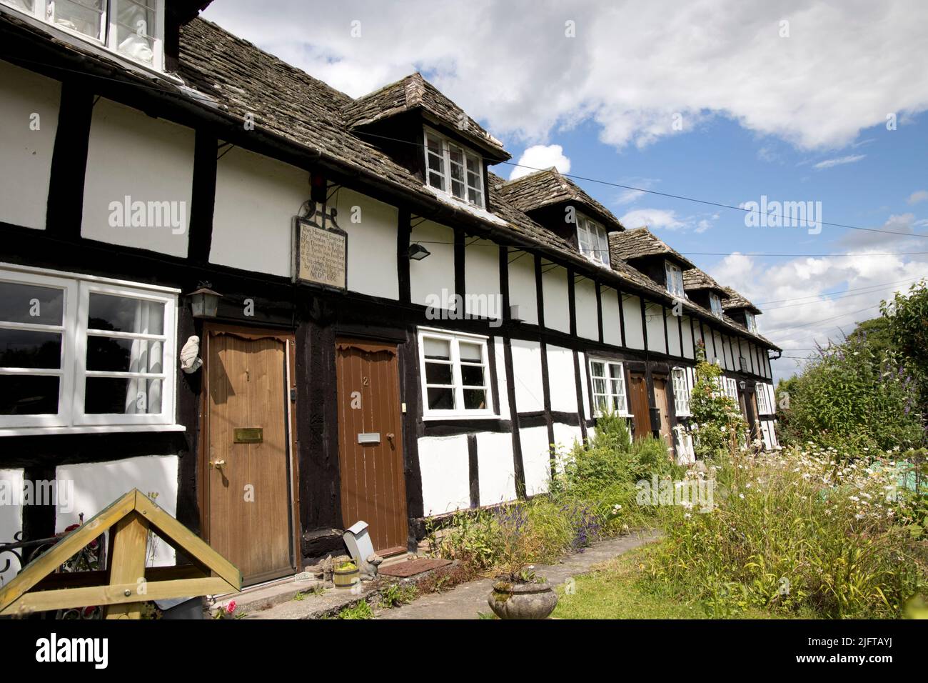 Trafford Almshouses formerly a hospital Pembridge Arrow Valley mediaeval village Herefordhire UK Stock Photo