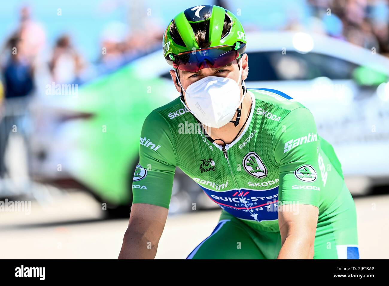 Dunkerque, France. 05th July, 2022. Dutch Fabio Jakobsen of Quick-Step Alpha Vinyl pictured at the start of stage four of the Tour de France cycling race, a 171.5 km race from Dunkerque to Calais, France on Tuesday 05 July 2022. This year's Tour de France takes place from 01 to 24 July 2022. BELGA PHOTO JASPER JACOBS - UK OUT Credit: Belga News Agency/Alamy Live News Stock Photo
