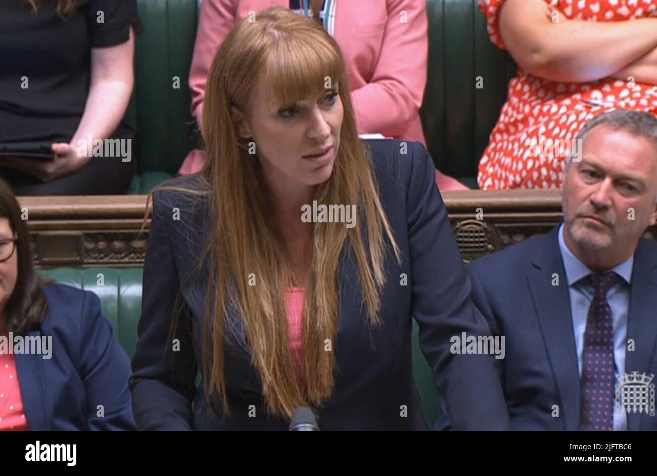 Deputy Labour Leader Angela Rayner asks an urgent question in the House of Commons, London, asking for Cabinet Office Minister Michael Ellis to 'make a statement on the mechanisms for upholding standards in public life'. Picture date: Tuesday July 5, 2022. Stock Photo