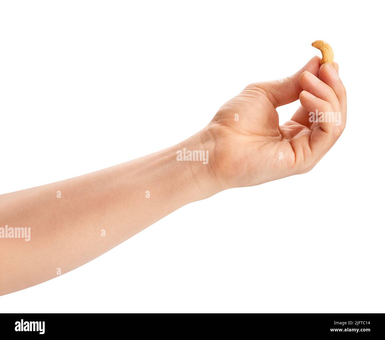 cashew nut in hand path isolated on white Stock Photo