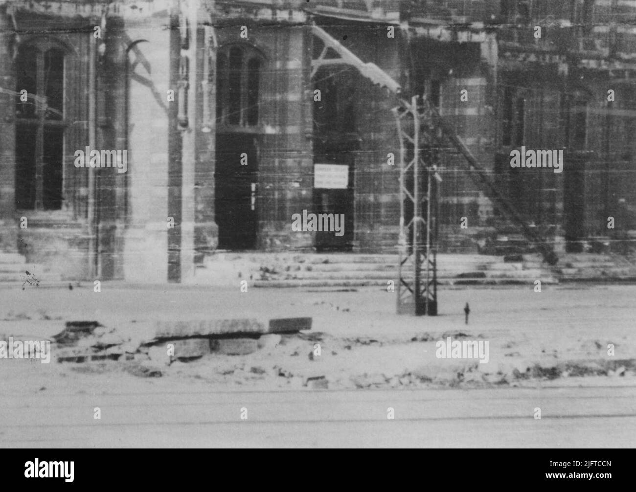 The main entrance of the largely destroyed station Stock Photo