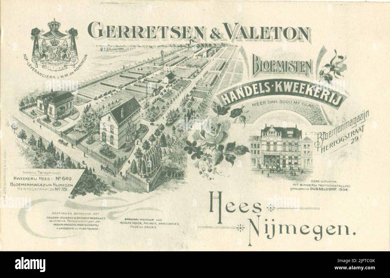 An advertising card from Bloemisterij & Handelskwekerij of the Gerretsen & Valeton fa. Stock Photo