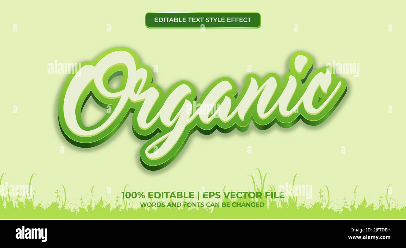 Fresh Organic green 3d editable text effect. Vector illustration Stock Vector