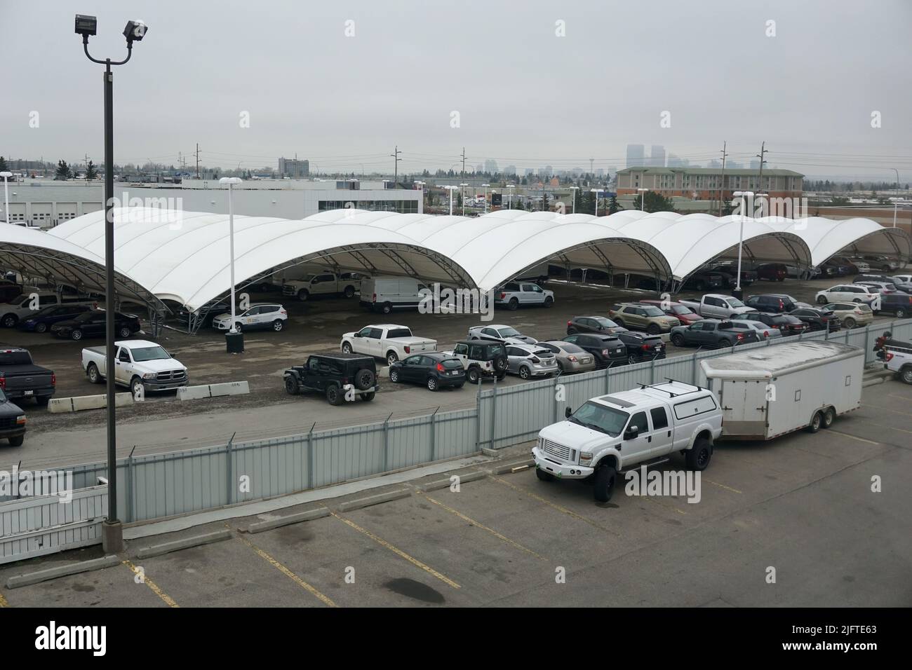Covered parking near Calgary Airport, Canada Stock Photo