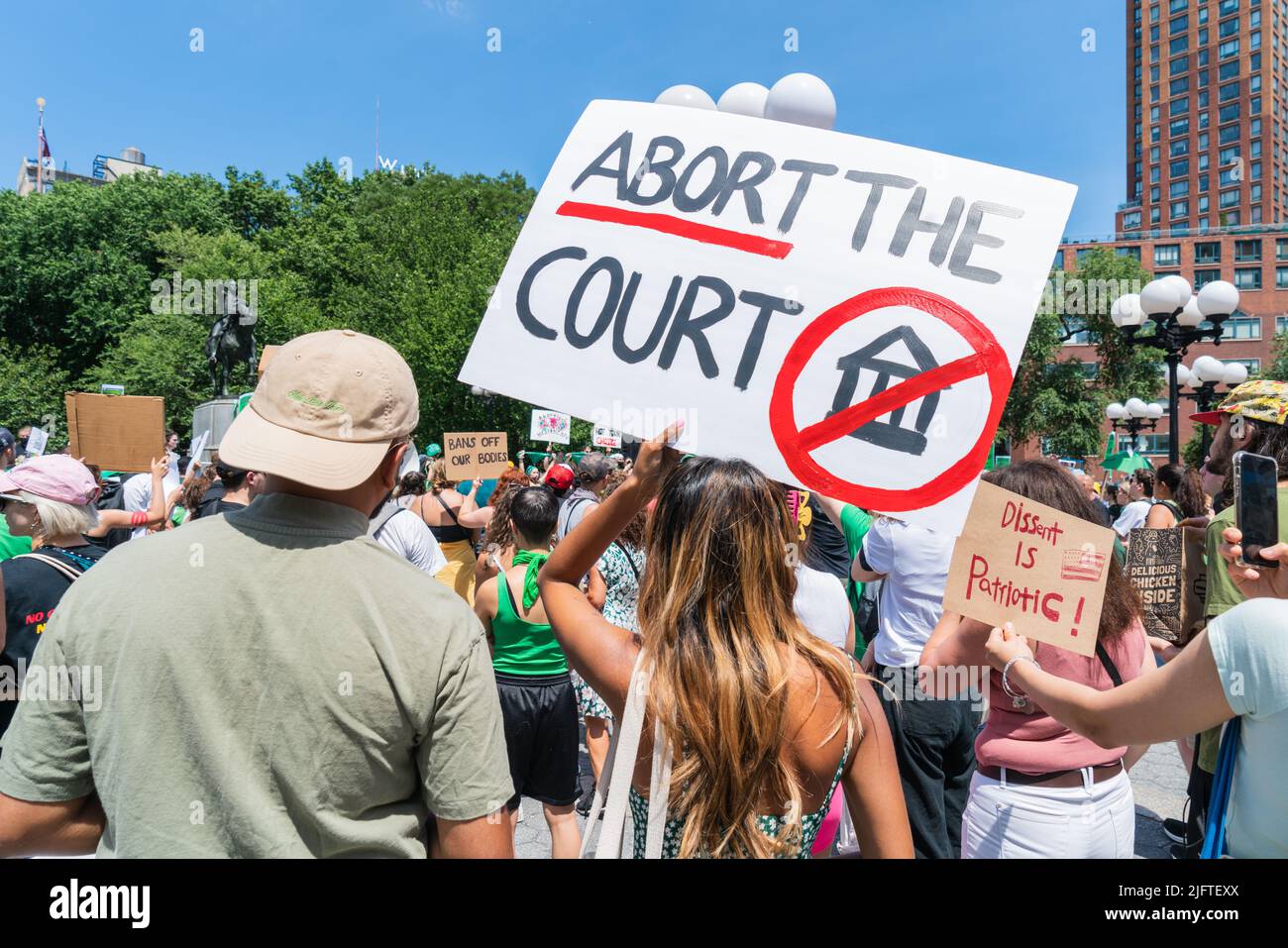 New York City, USA. 04th July, 2022. Abortion rights activists held a rally and march demanding abortion rights for all women in the United States at Union Square in New York City, NY on July 4, 2022. (Photo by Steve Sanchez/Sipa USA) Credit: Sipa USA/Alamy Live News Stock Photo