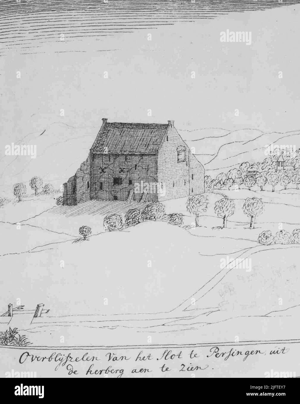 A drawing of the house in Persingen Stock Photo