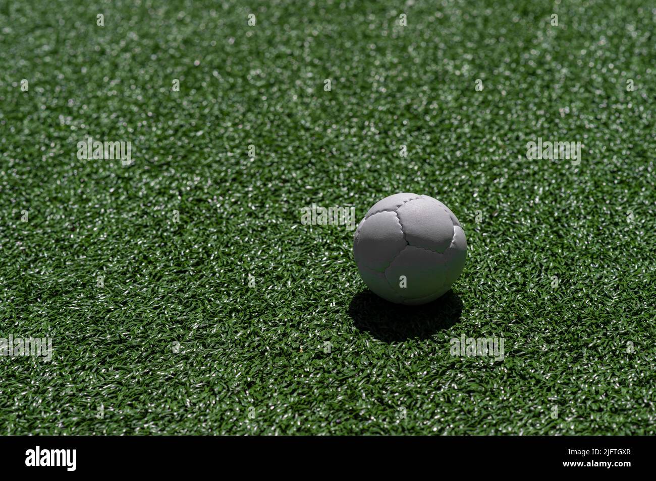 Lacrosse white ball on green grass. Horizontal sport theme poster, greeting cards, headers, website and app Stock Photo