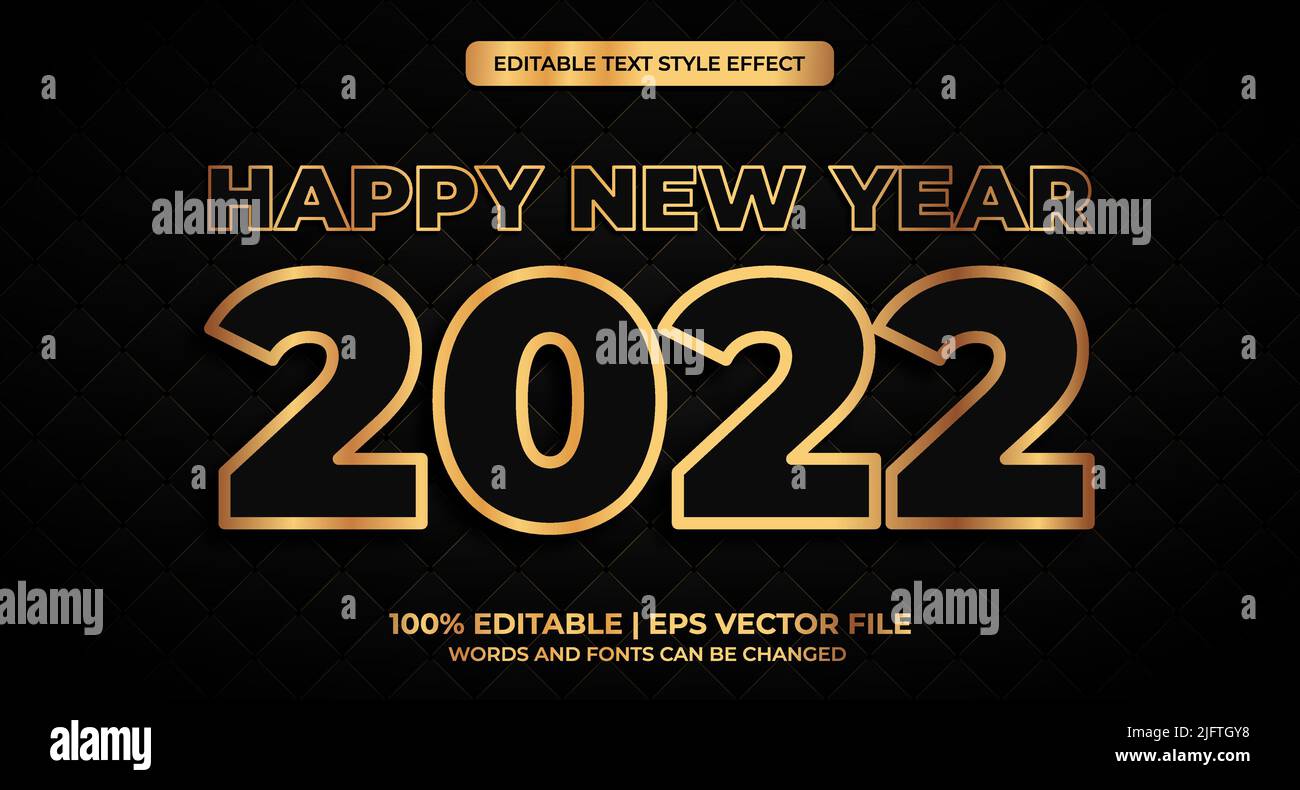 Happy new year 2022 gold shiny 3d editable text effect. Vector ...