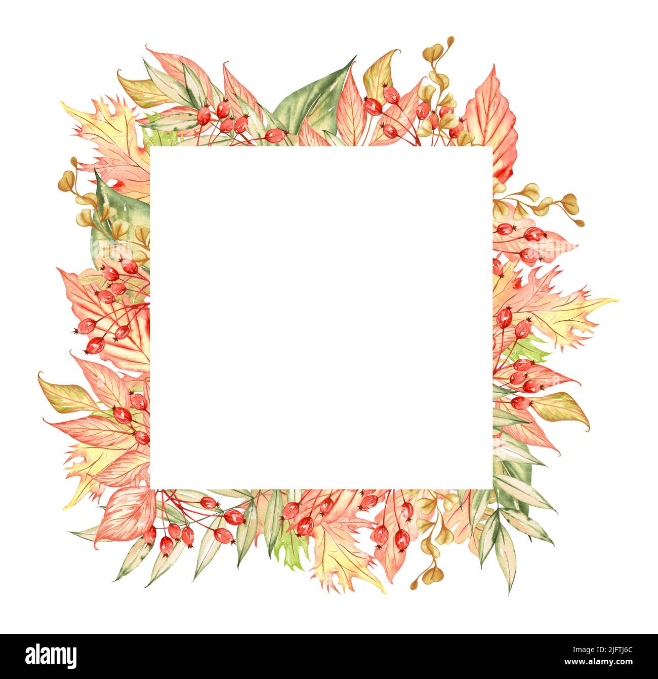 Watercolor frame decorated with beautiful autumn leaves. Fall ...
