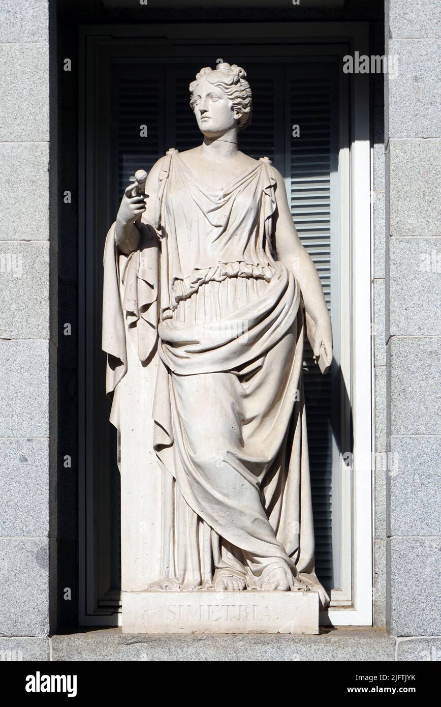 Simetría by Valeriano Salvatierra (1789 - 1836) Spanish sculptor.Court sculptor to Ferdinand VII of Spain.This sculpture is one of twelve allegorical sculptures he made for the facade at the Museo del Prado in Madrid,Spain. Stock Photo