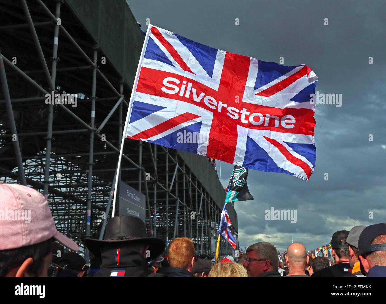 Silverstone British Union Jack Flag, Silverstone Circuit, Silverstone Village, Towcester, Northamptonshire, England, UK, NN12 8TN Stock Photo