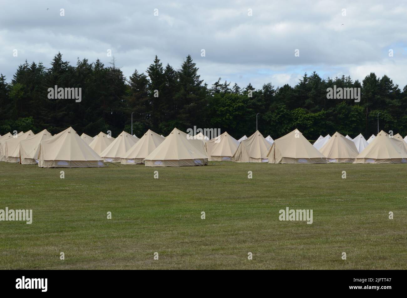 Tented accommodation being prepared near the Old Course for the 150th Open Golf Championship, St Andrews, Scotland, just a few days to go for the star Stock Photo