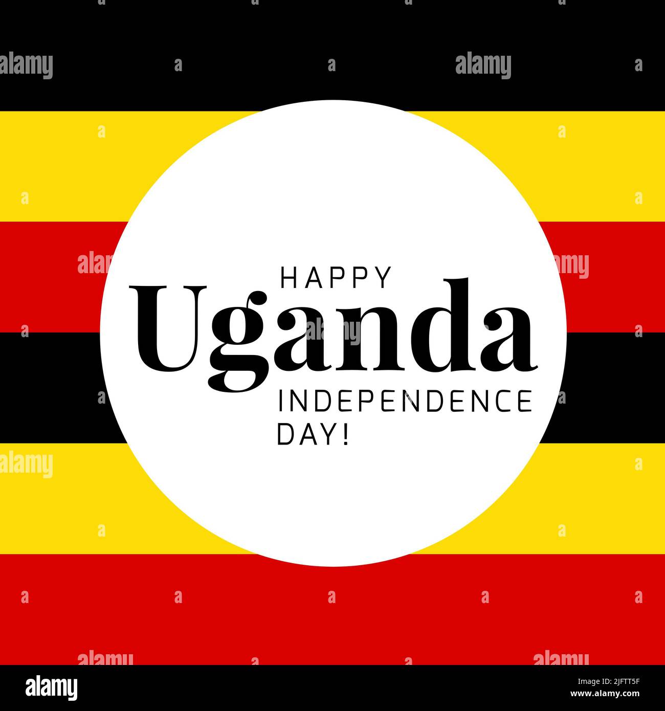Happy uganda independence day text in white circle over black, yellow and red background Stock Photo