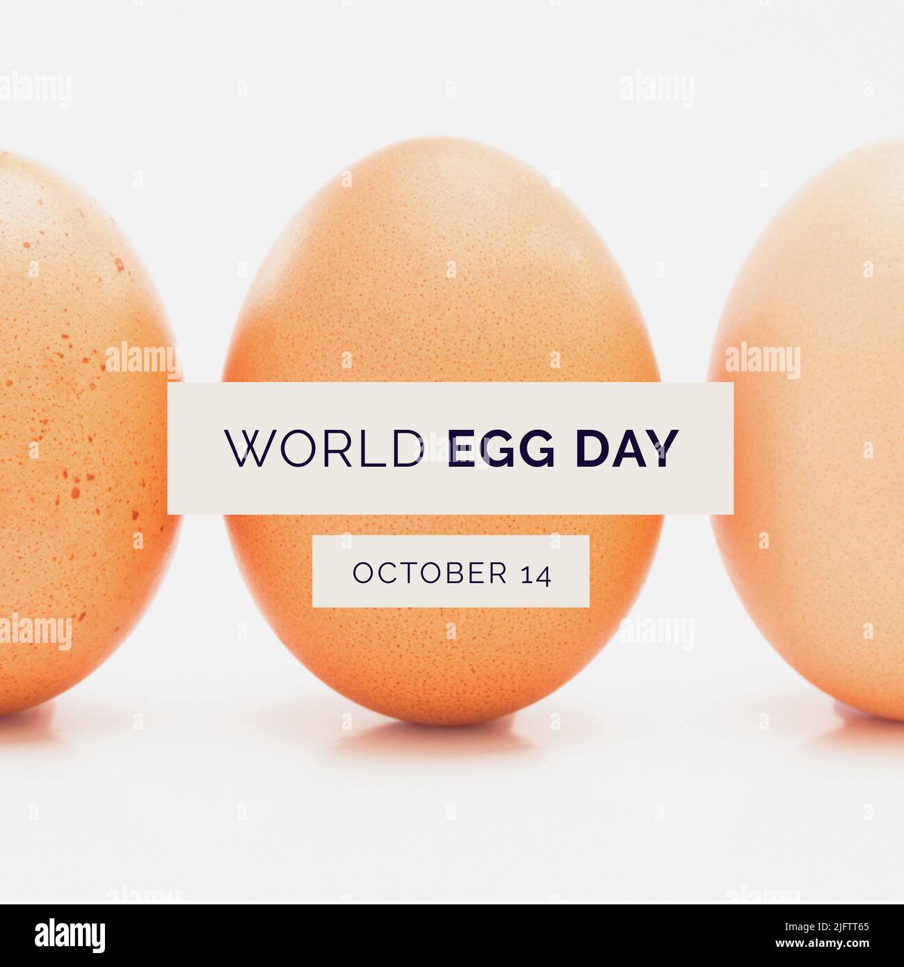 Composite of brown eggs arranged with world egg day and october 14 text against white background Stock Photo