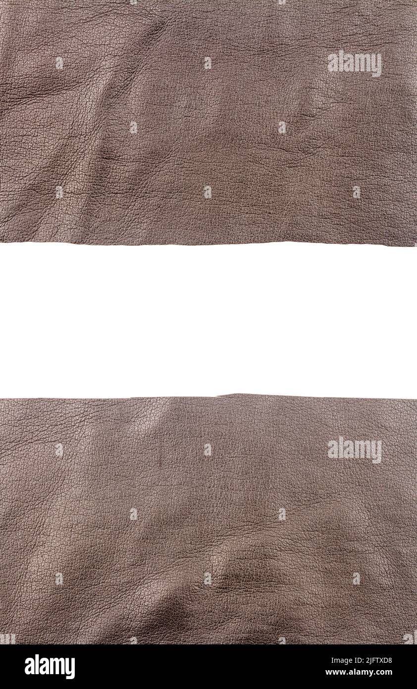 Two pieces of brown leather with a space for text isolated on white background. Stock Photo