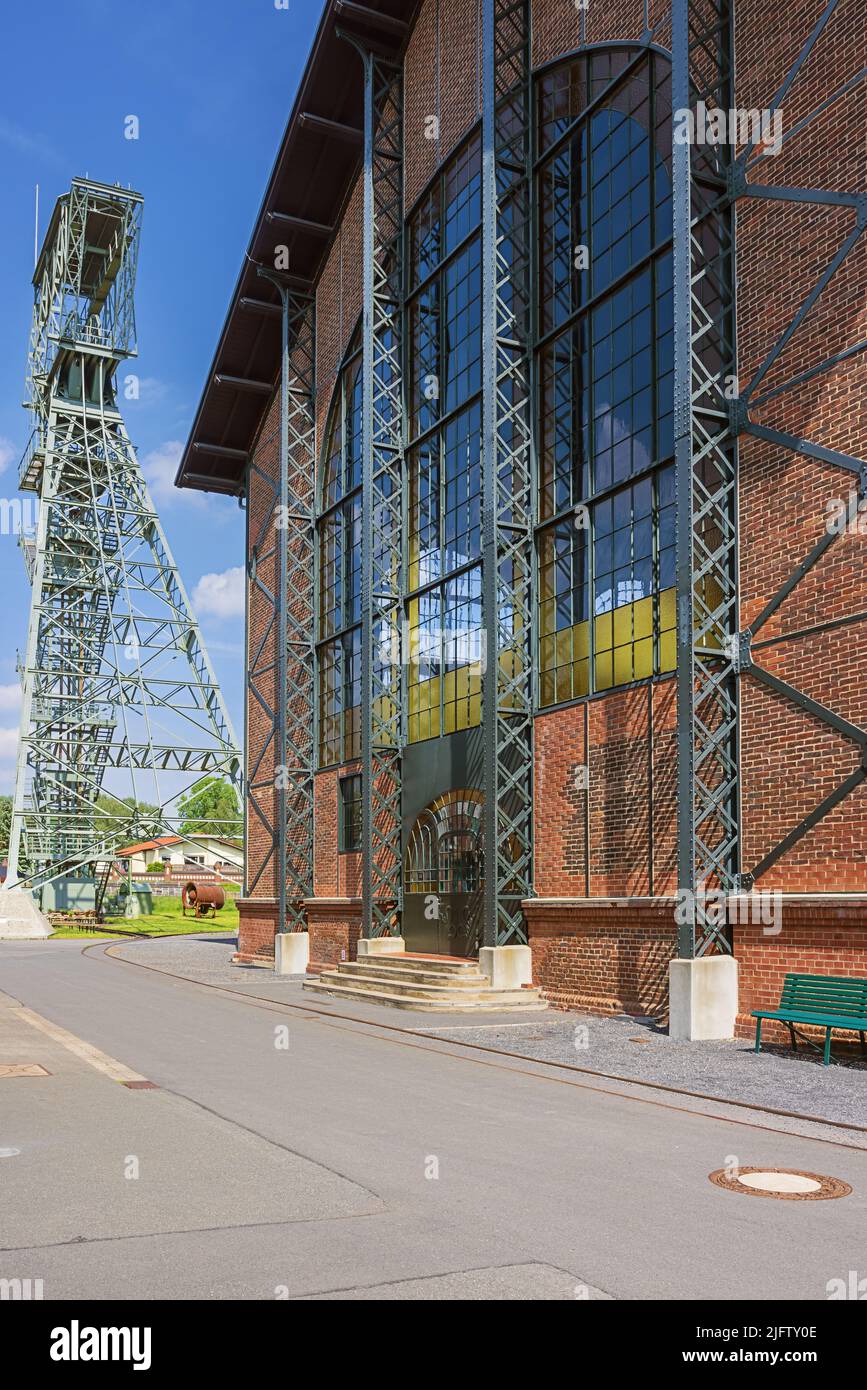 Editorial: DORTMUND, NORTH RHINE-WESTPHALIA, GERMANY, MAY 22, 2022 - A headframe and the machine hall in the Zollern Colliery a museum in the west of Stock Photo