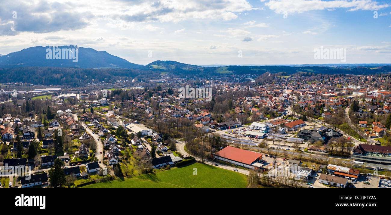 Bad Toelz Aerial Panorama. Bavarian Alps. Karwendel Stock Photo