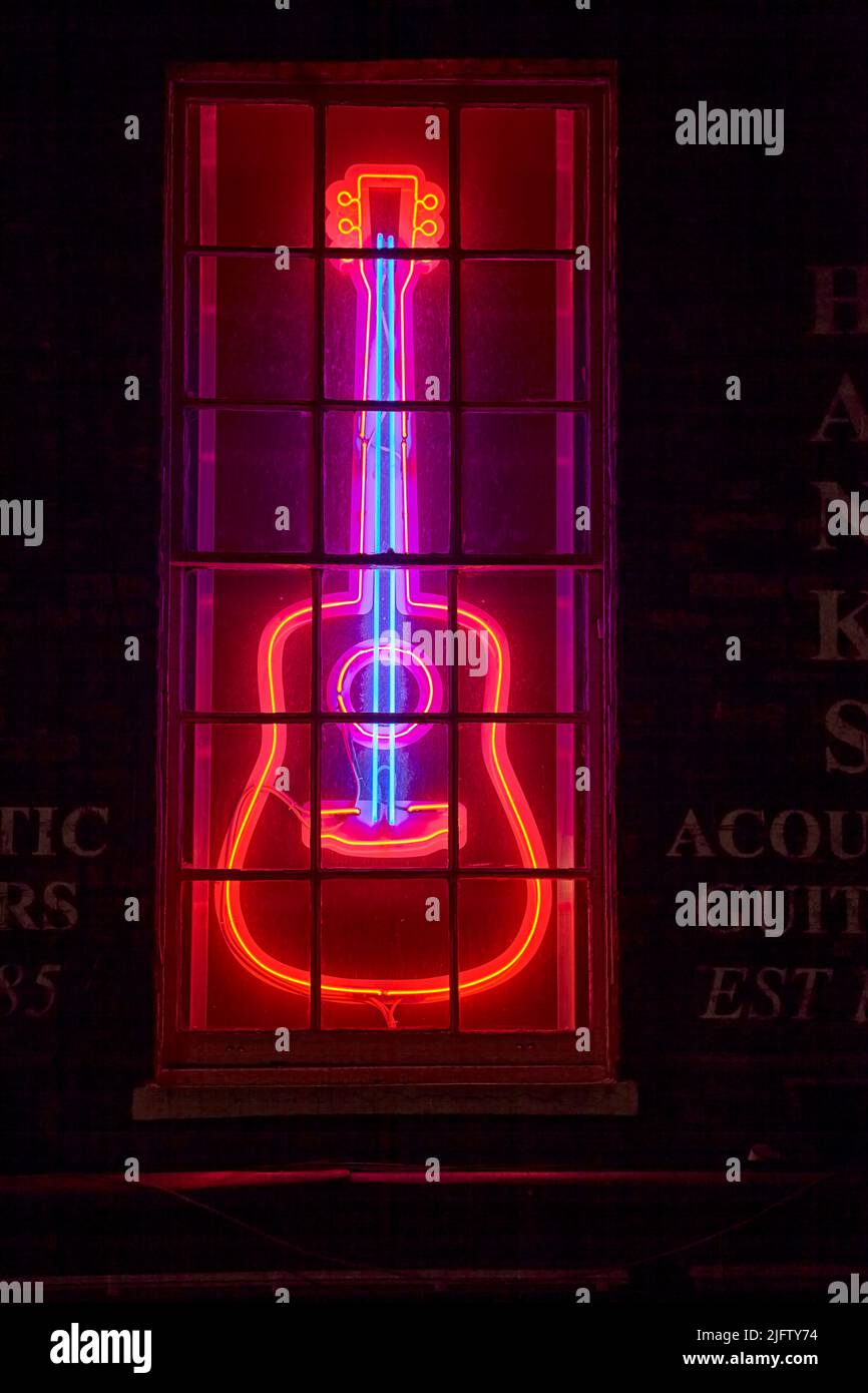 Guitar Neon Sign, London, UK. Stock Photo