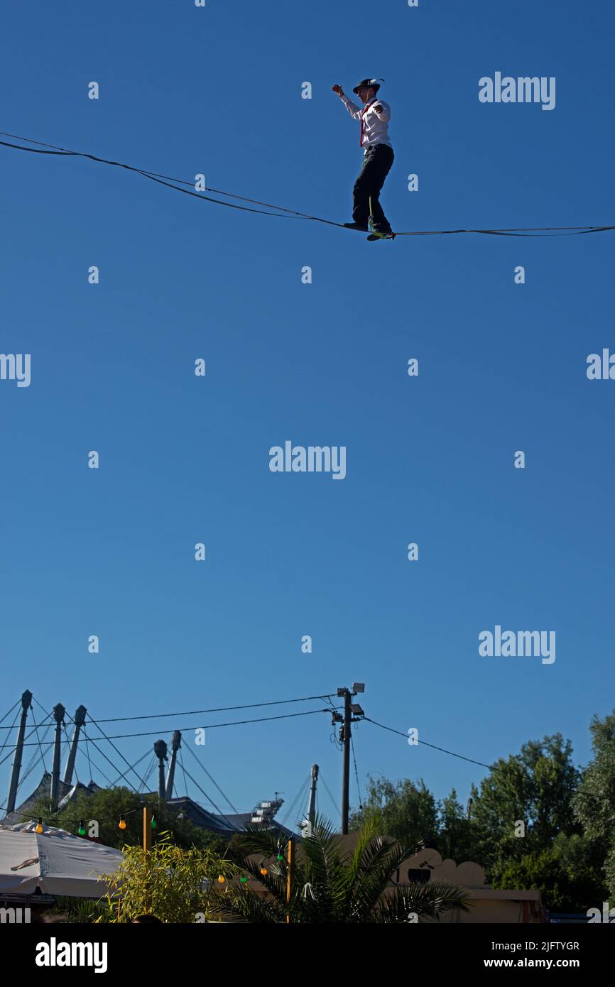 Slacklining in Munich Stock Photo