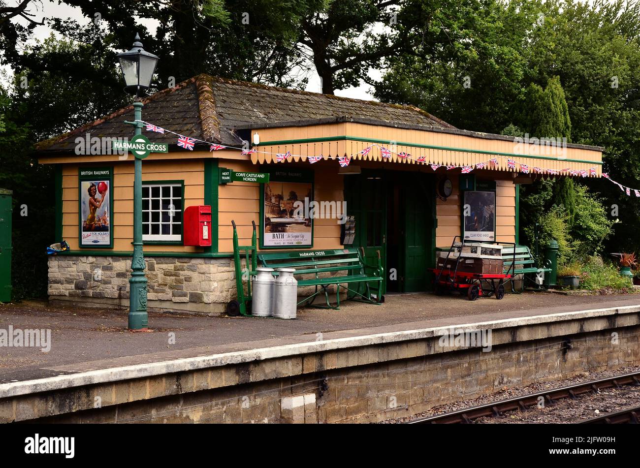Harman's Cross station on the Swanage steam railway, Dorset, UK Stock Photo