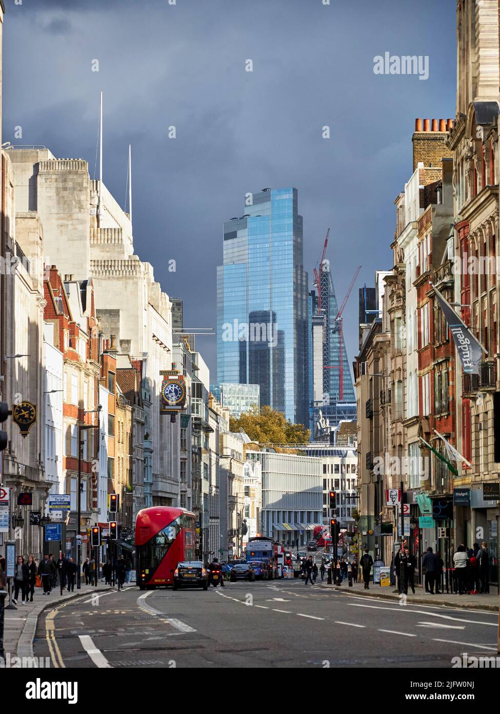 View of Fleet Street in 2021 with 22 Bishopsgate under construction. Stock Photo