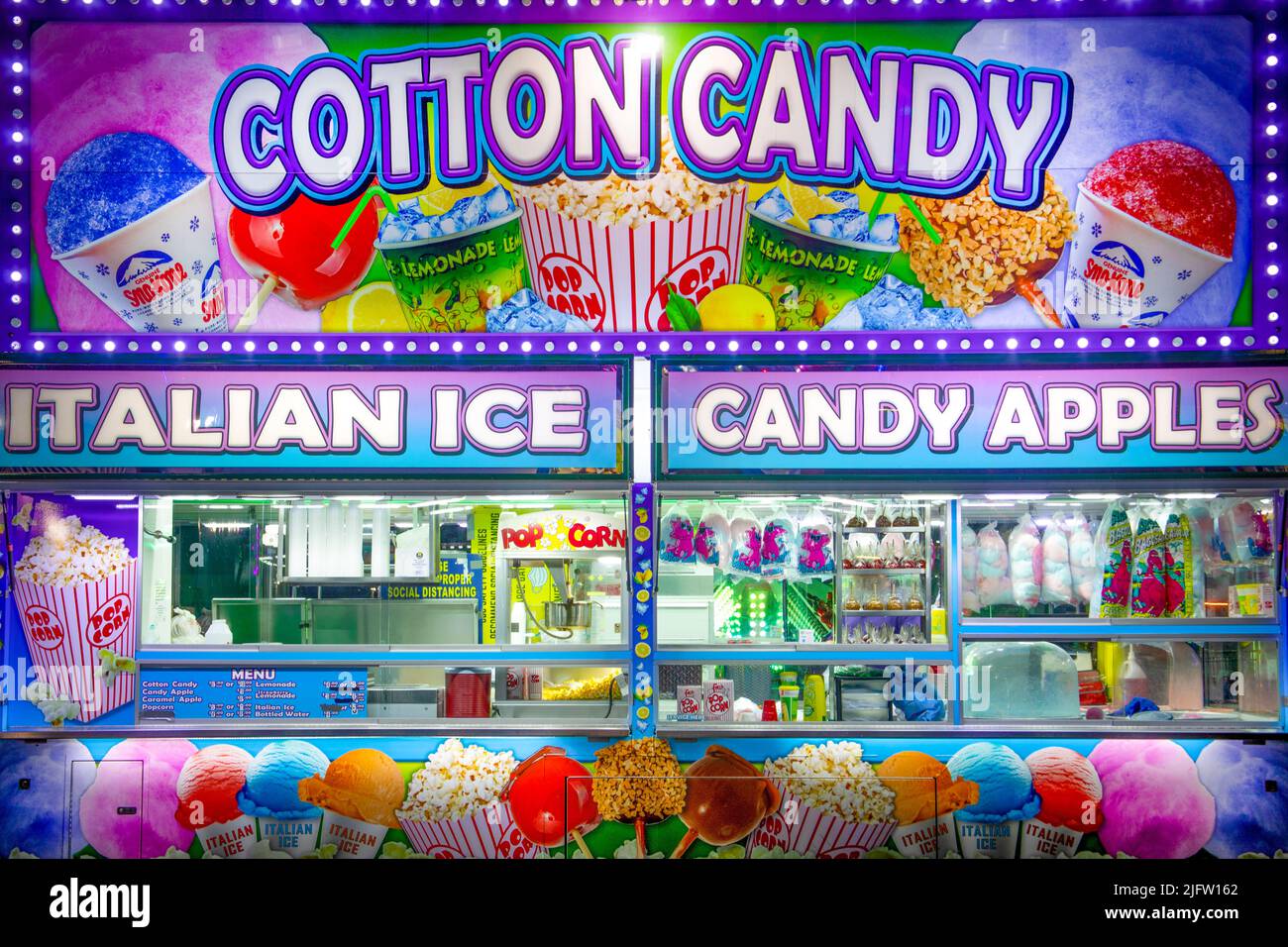 A close up of a food kiosk at the Broward County Fair at Gulfstream Park in Hallandale Beach, Florida. Stock Photo