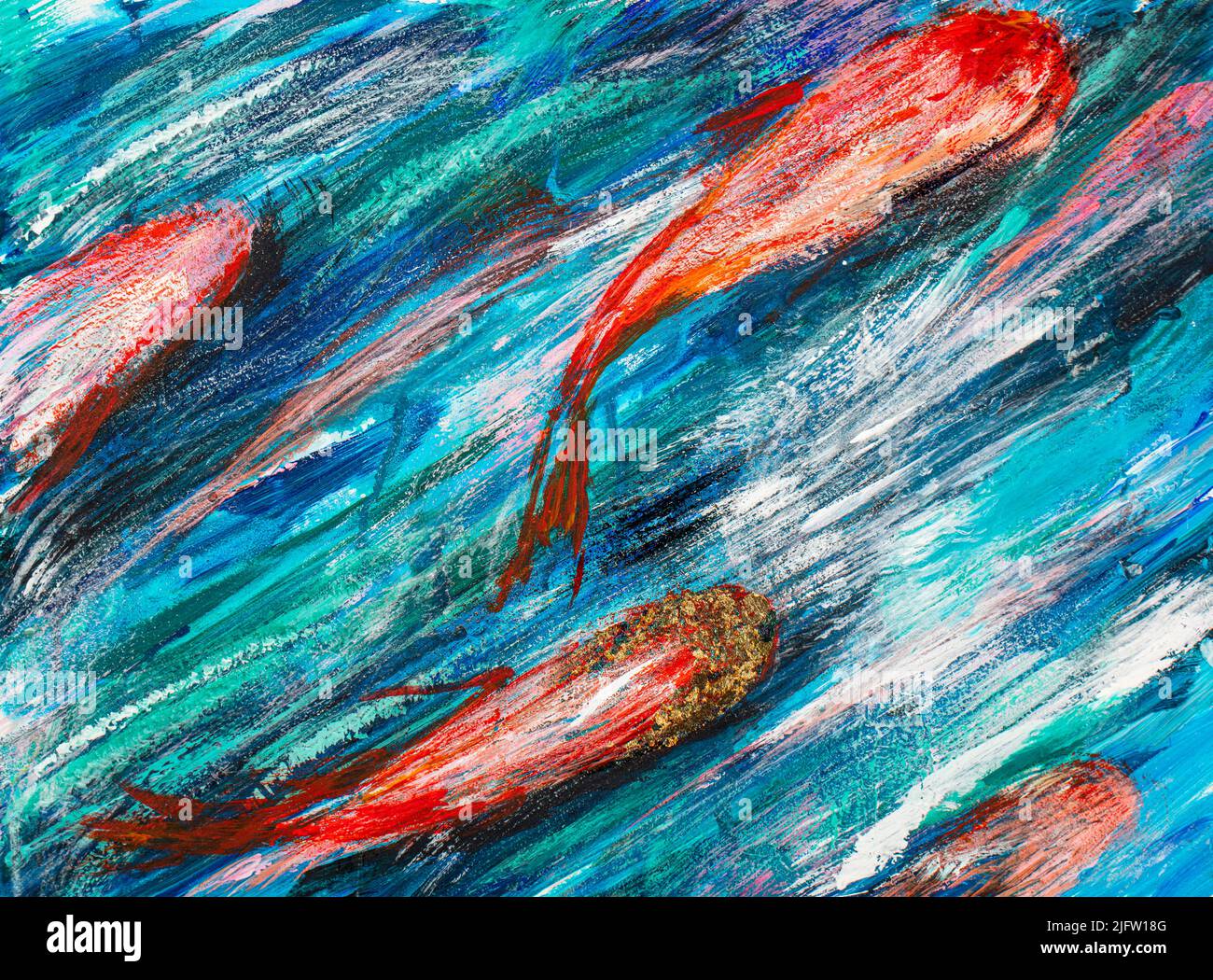 Abstract painting background in blue tone, creative artwork. Stock Photo