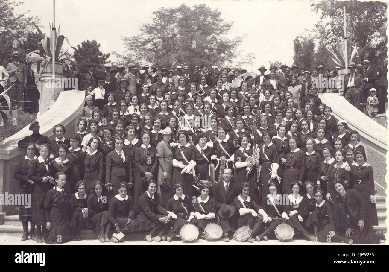 The choir and the brass orchestra of the Girls' High School Stock Photo