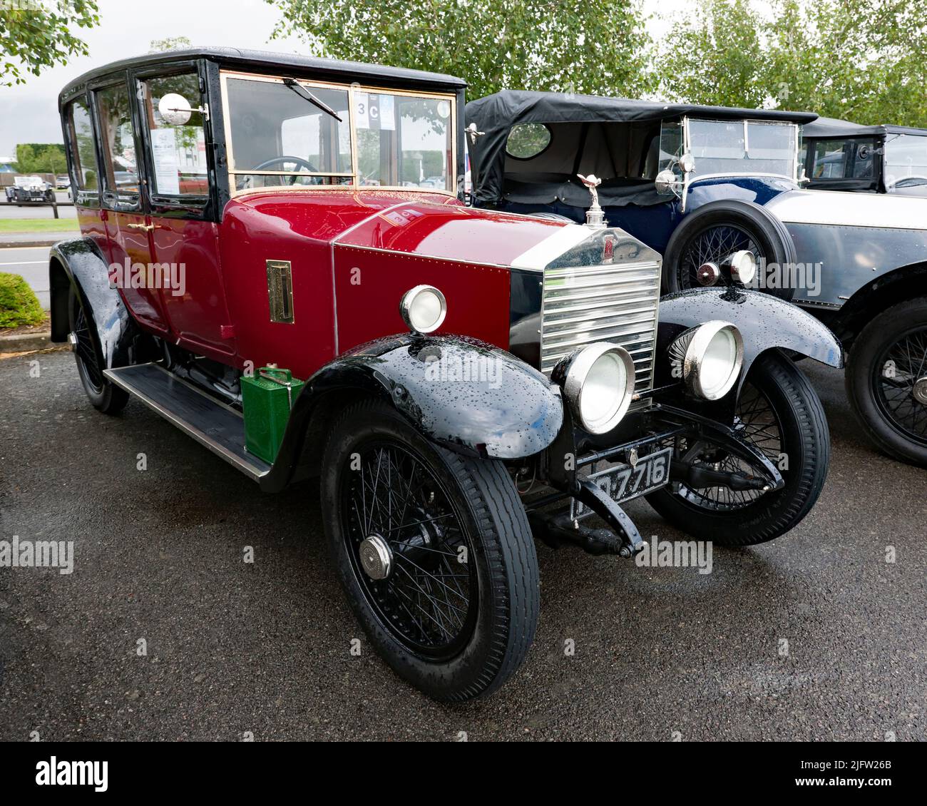 Three-quarter front view of a 1923 Rolls Royce 'Twenty'  Park Ward Saloon, on display at the  2021 Silverstone Classic Stock Photo