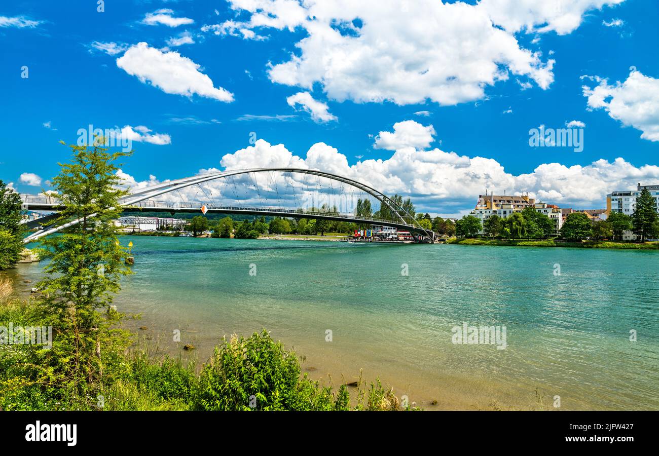 The Three Countries Bridge over the Rhine between France, Germany and Switzerland near Basel Stock Photo