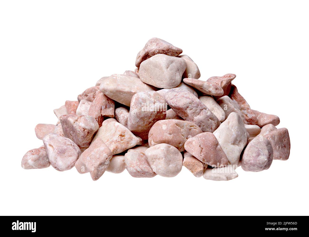 Pink pebble stone over white background close-up. Stock Photo