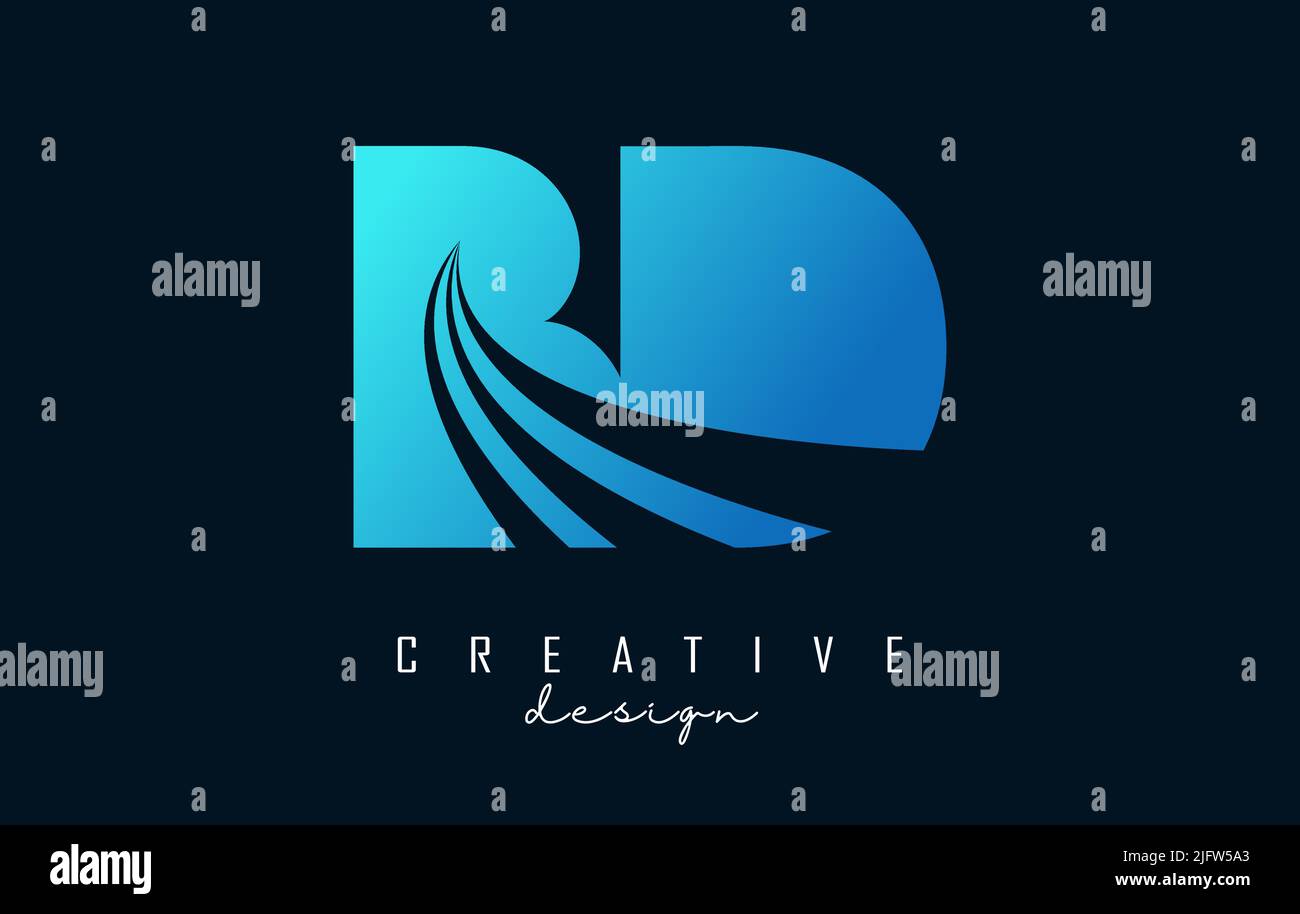 Creative blue letter BD b d logo with leading lines and road concept ...
