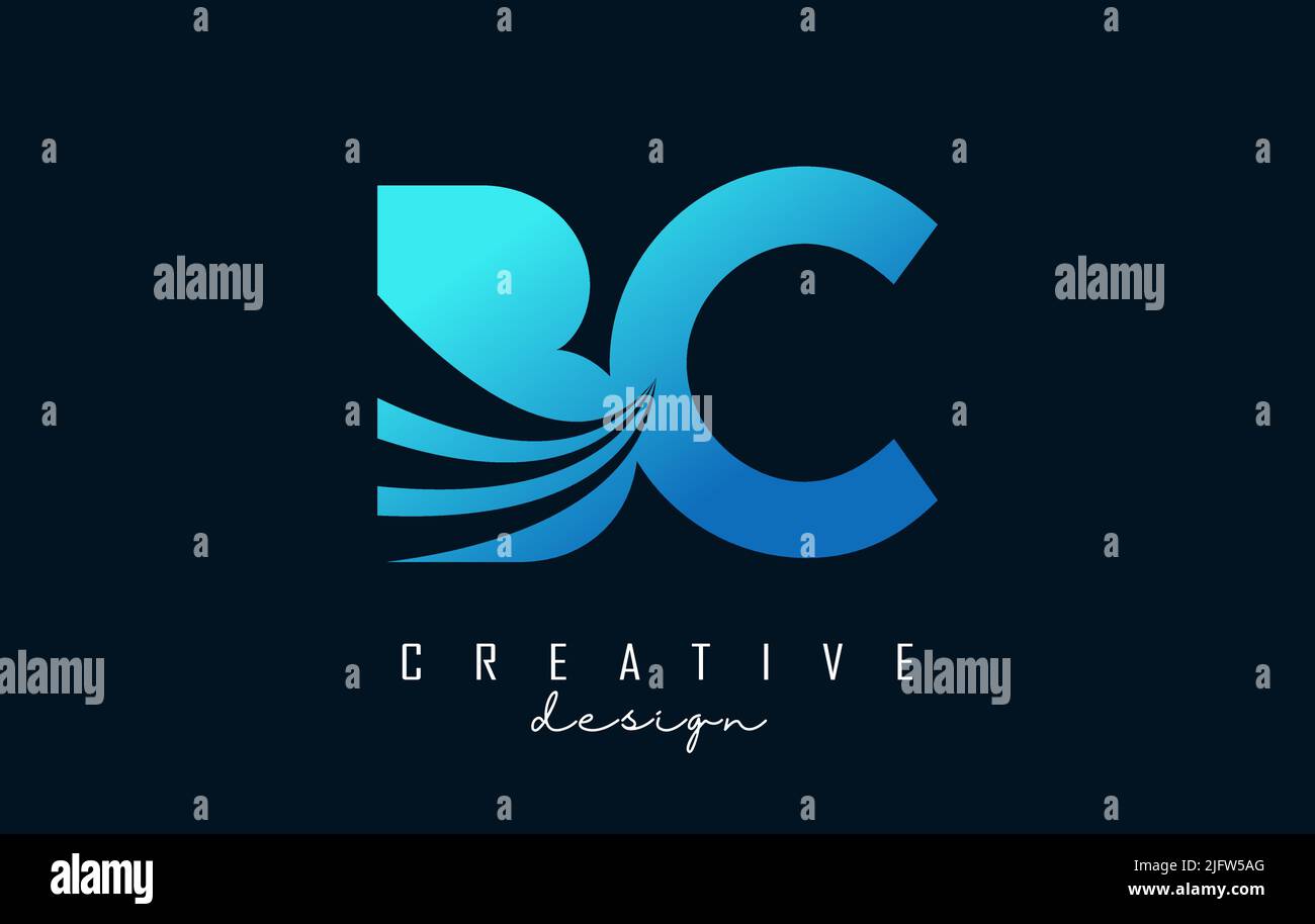 Creative blue letter BC b c logo with leading lines and road concept ...
