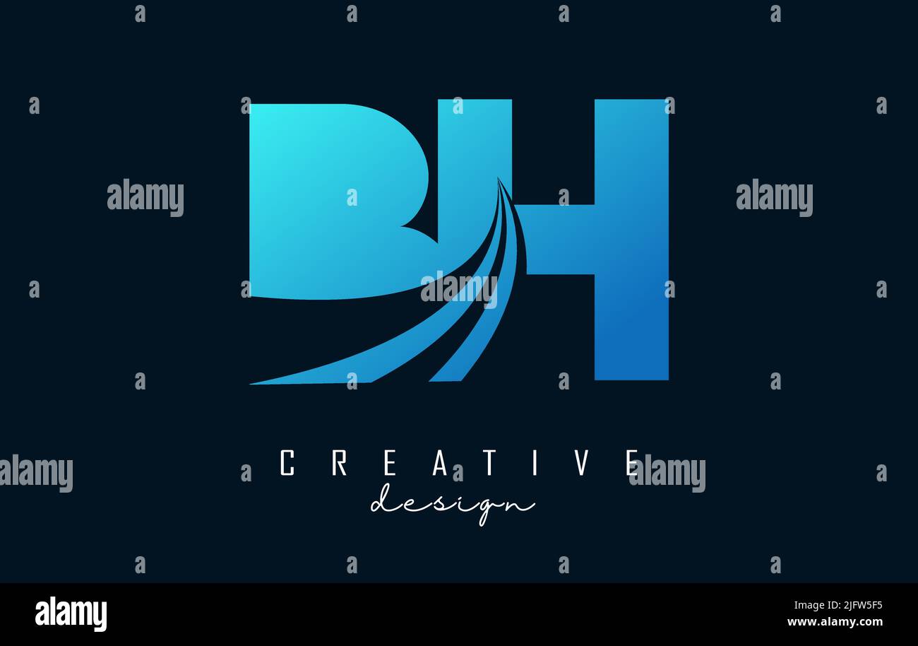 Creative blue letter BH b h logo with leading lines and road concept ...