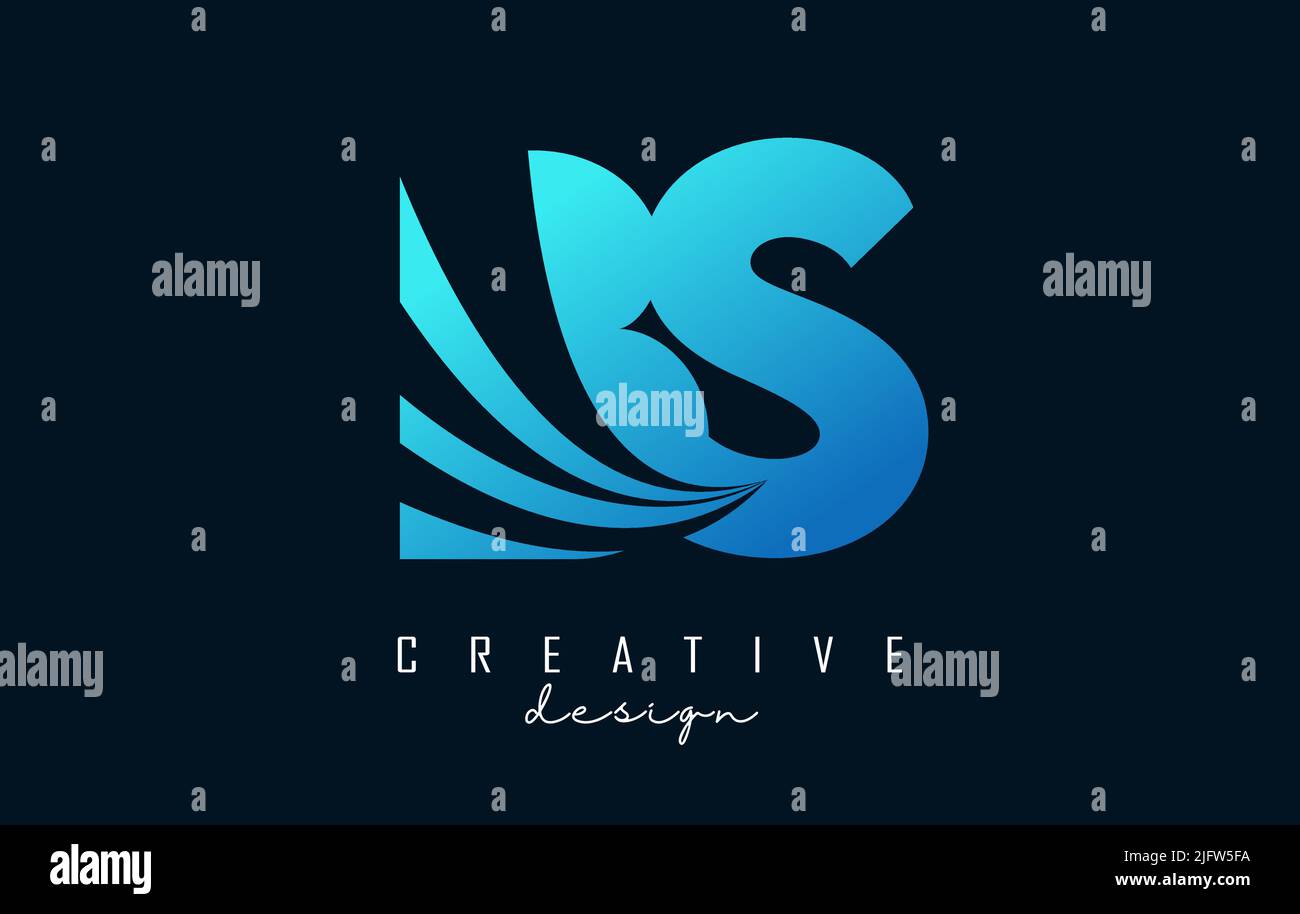 Creative blue letter BS b s logo with leading lines and road concept ...