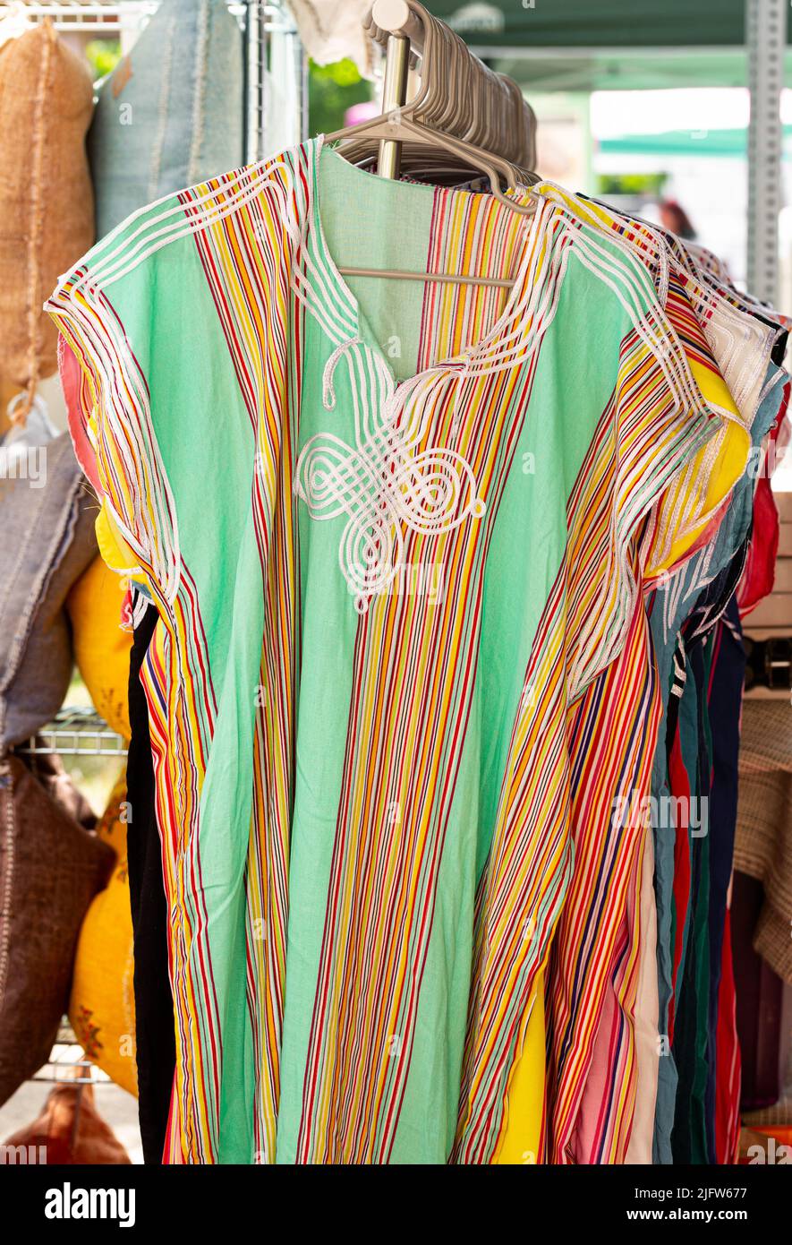 Beautiful handmade Moroccan tunic dresses at an outdoor market Stock Photo Alamy