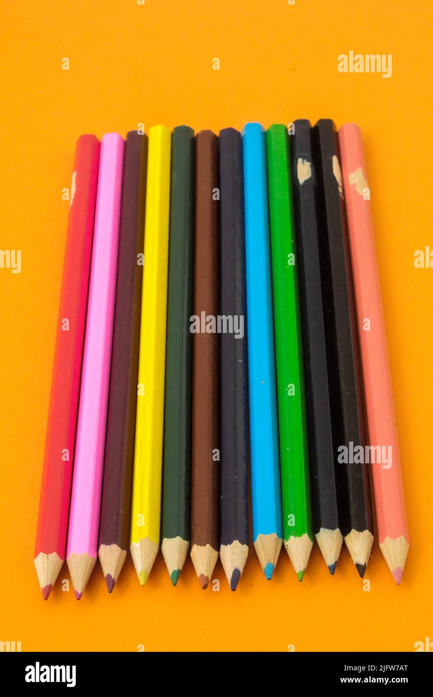 New Pencils Textured Set on a Colored Background Stock Photo